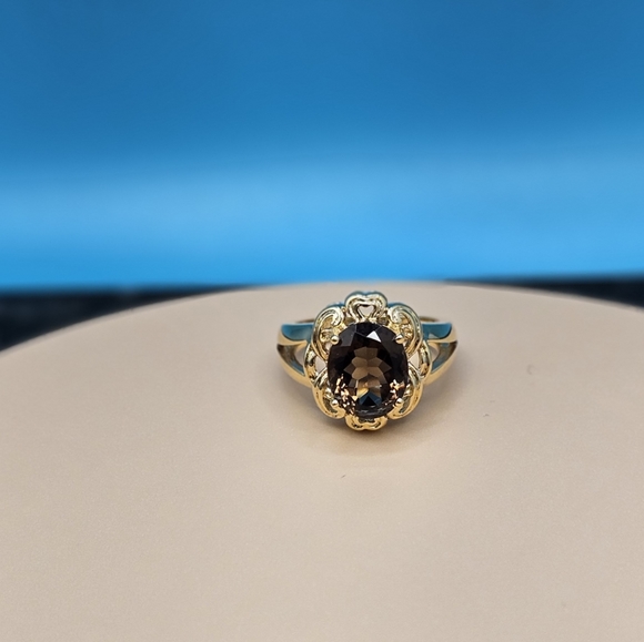 Smokey Quartz brilliant oval cut ring 14k gold 6-3/4 size - Picture 6 of 16